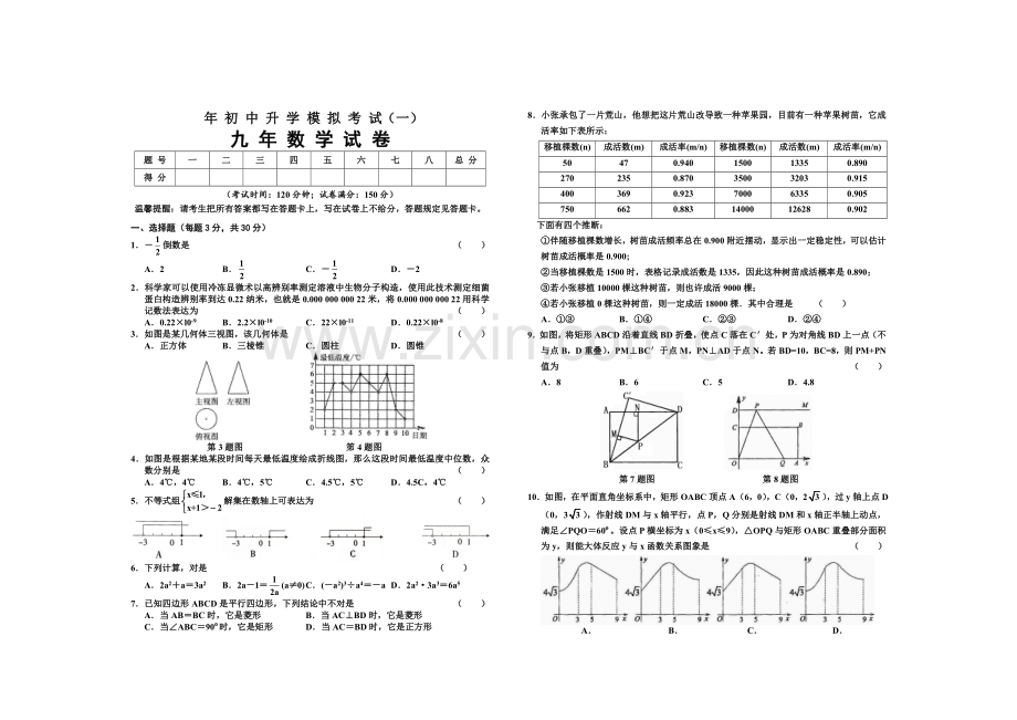 中考数学模拟试题及答案.doc_第1页