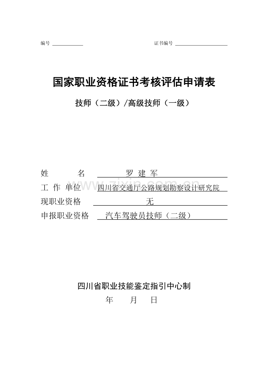 技师申请表-汽车驾驶员.doc_第1页
