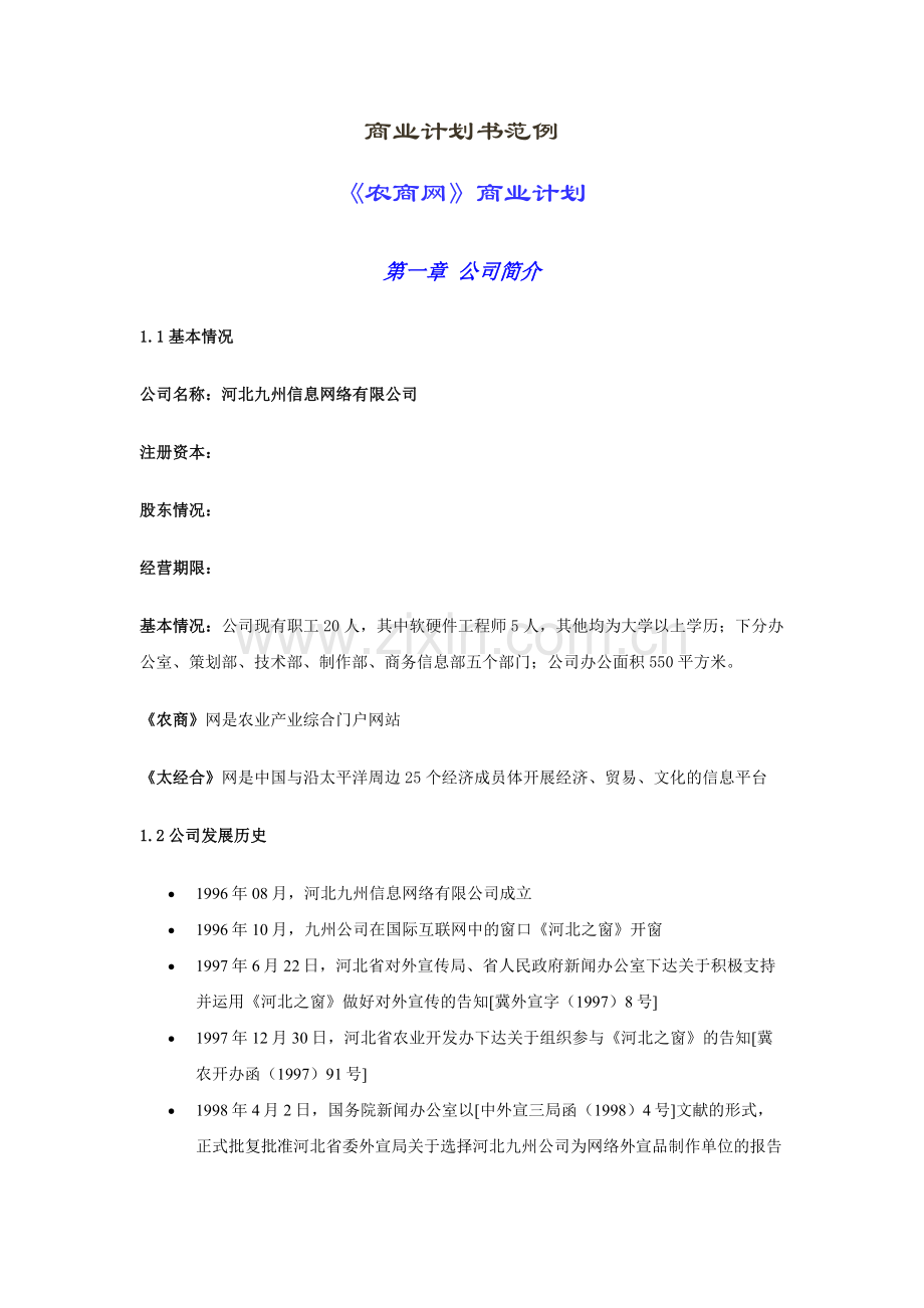 农商网商业计划书样本.doc_第1页
