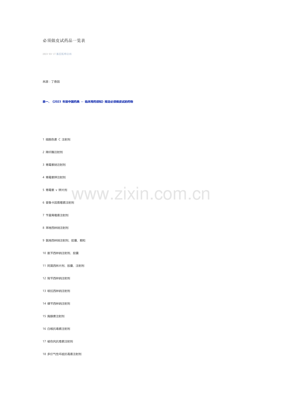 必须要做皮试的药品一览表.doc_第1页