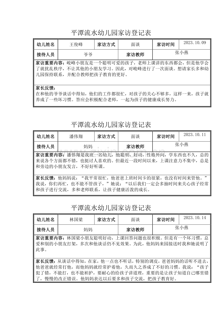 大班下学期家访记录表.doc_第1页