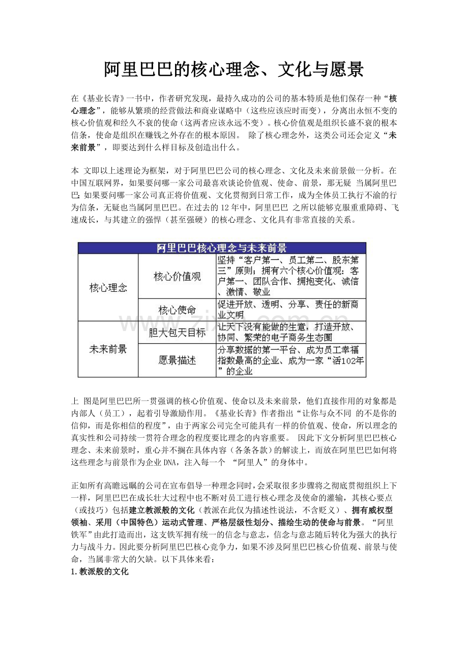 阿里巴巴的核心理念文化与愿景.doc_第1页