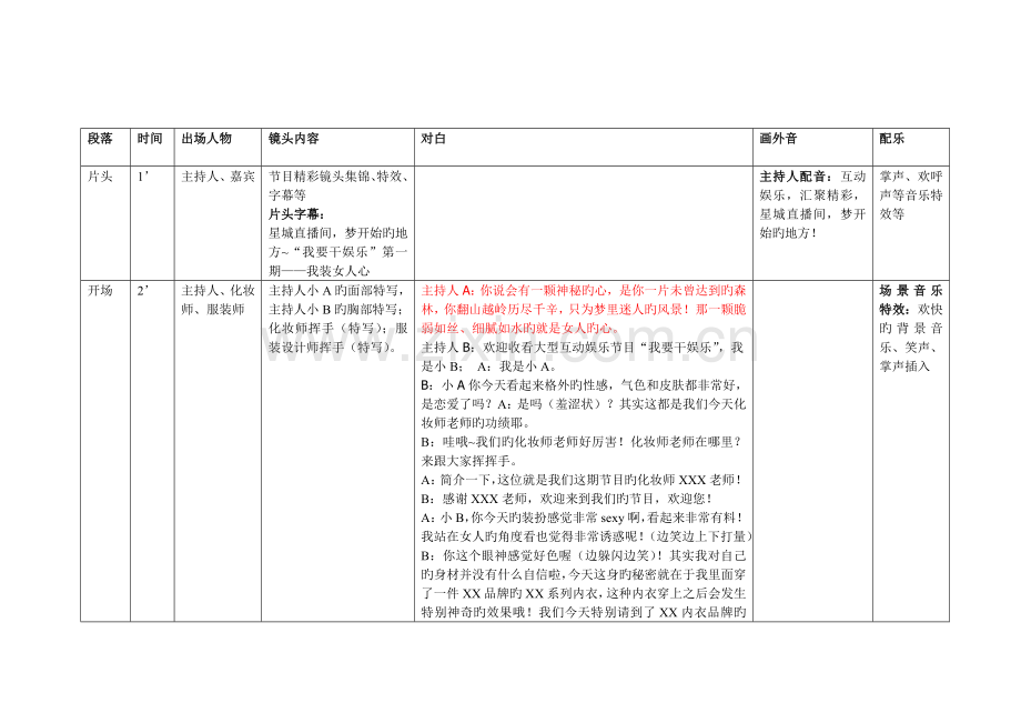 星电视节目策划分镜头脚本.doc_第1页