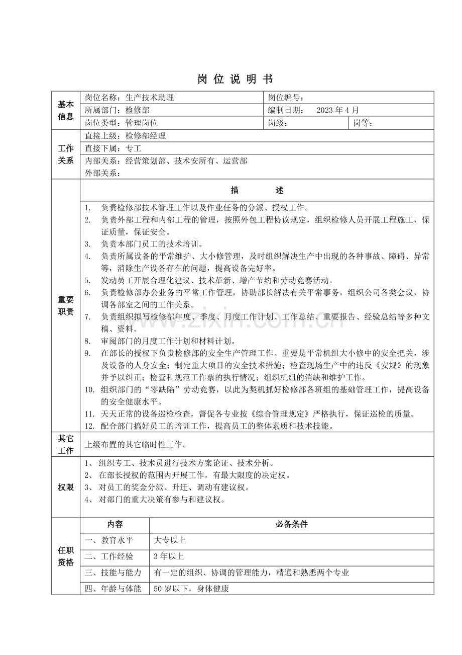 检修部岗位说明书样本.doc_第2页