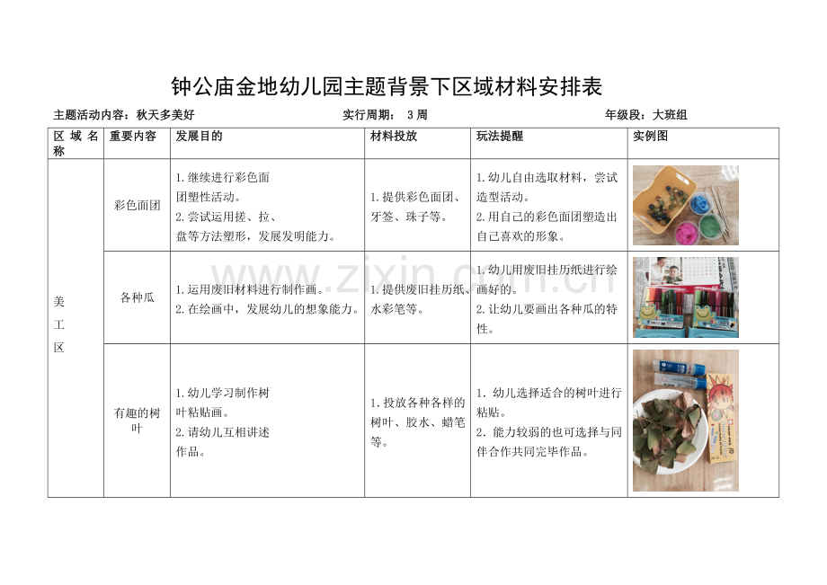 秋天多美好区域材料安排表大班上.doc_第1页