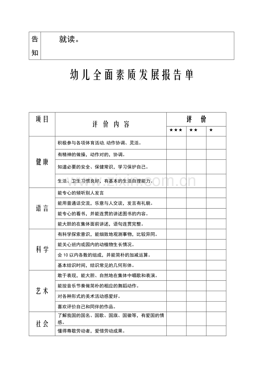幼儿园学习报告单范例表格.doc_第2页