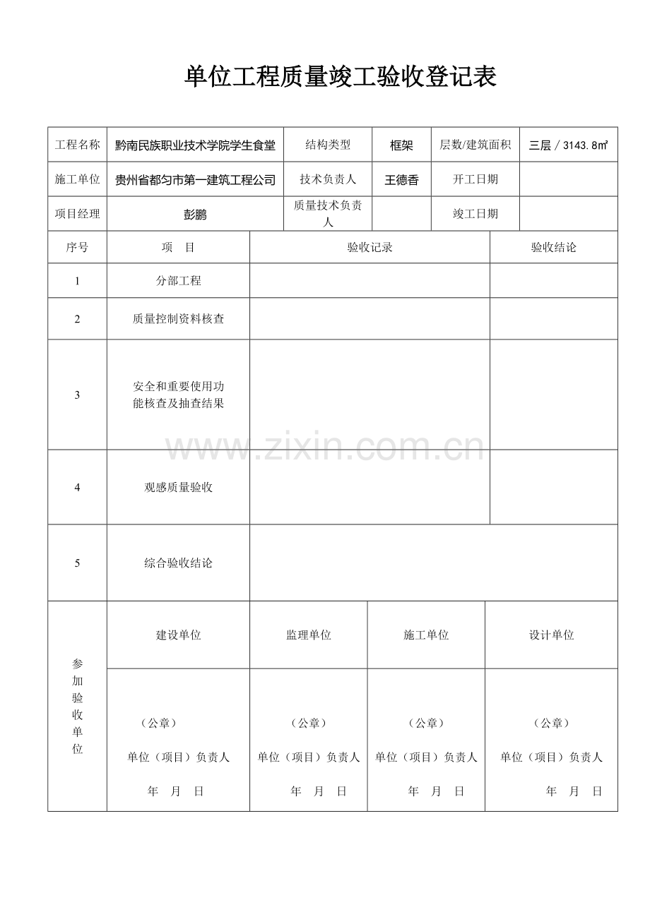 单位子单位工程质量竣工验收记录表副本.doc_第1页