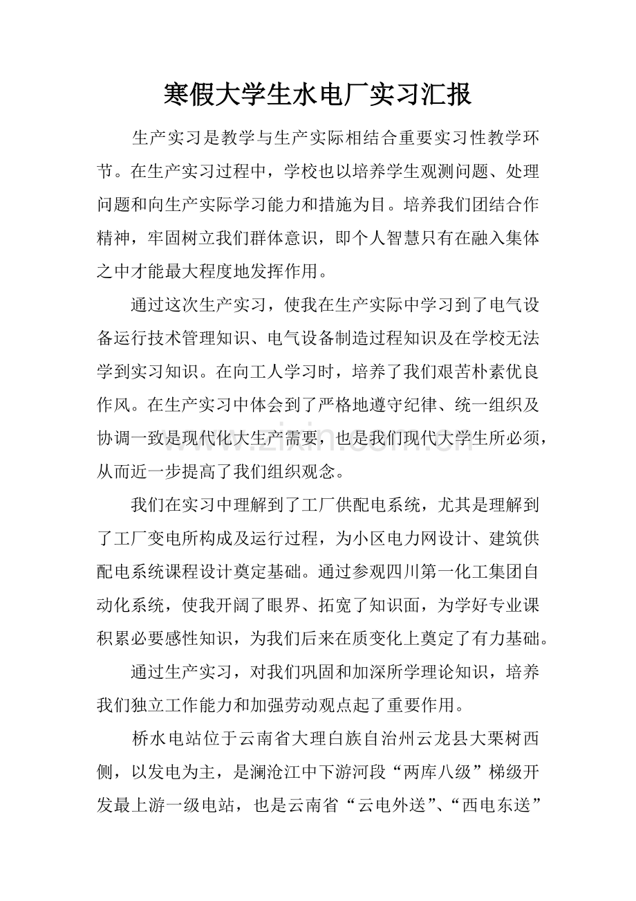 寒假大学生水电厂实习报告.docx_第1页