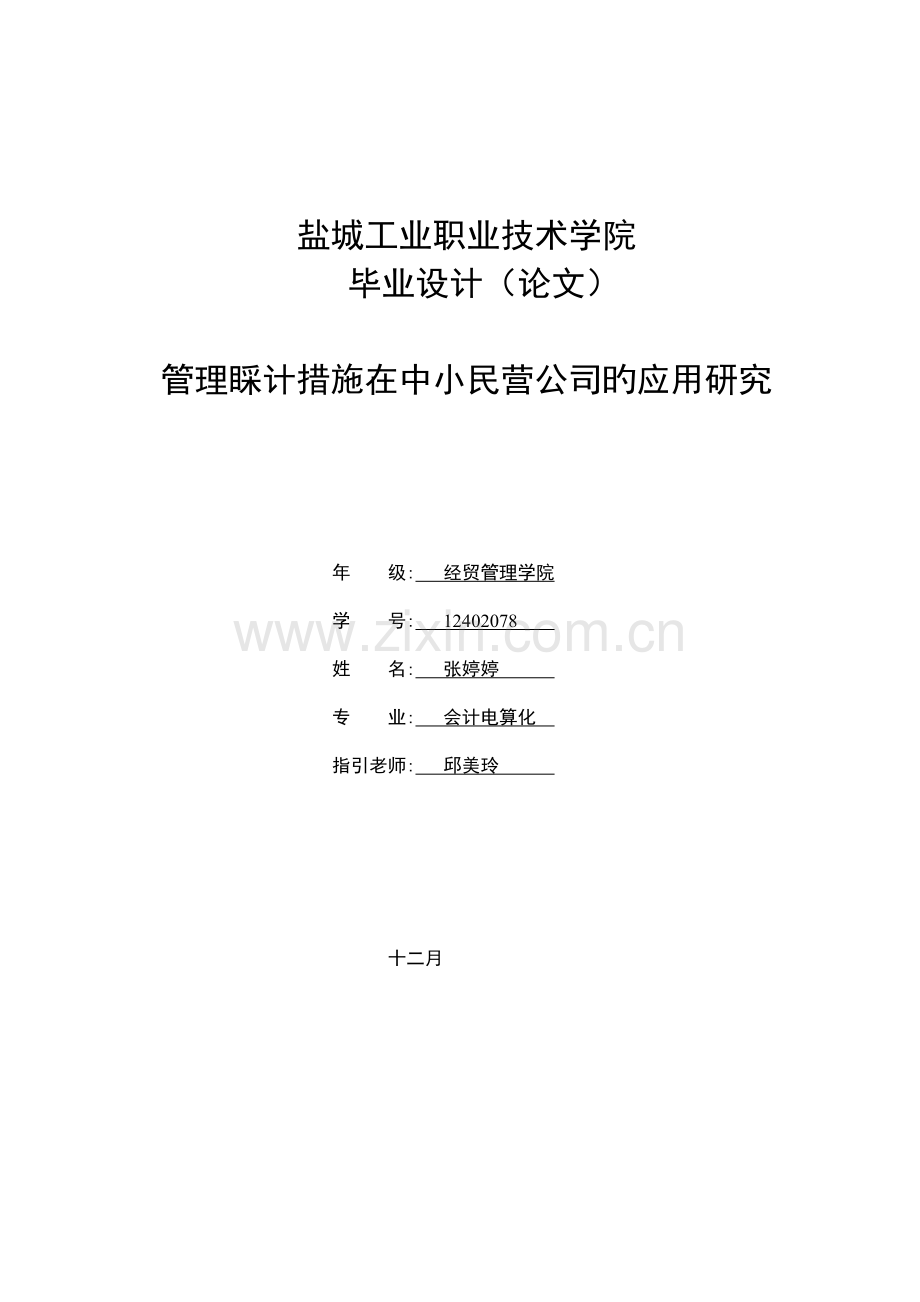 张婷婷管理会计在中小民营企业中的应用研究.doc_第1页