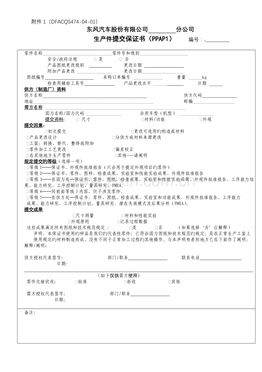 PPAP附表(股份公司).doc_第1页