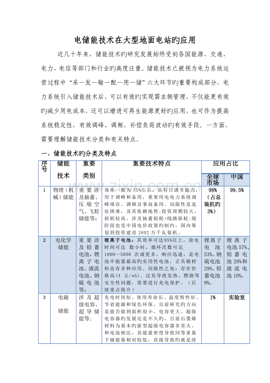 电储能技术在大型地面光伏电站的应用总体框架.doc_第1页