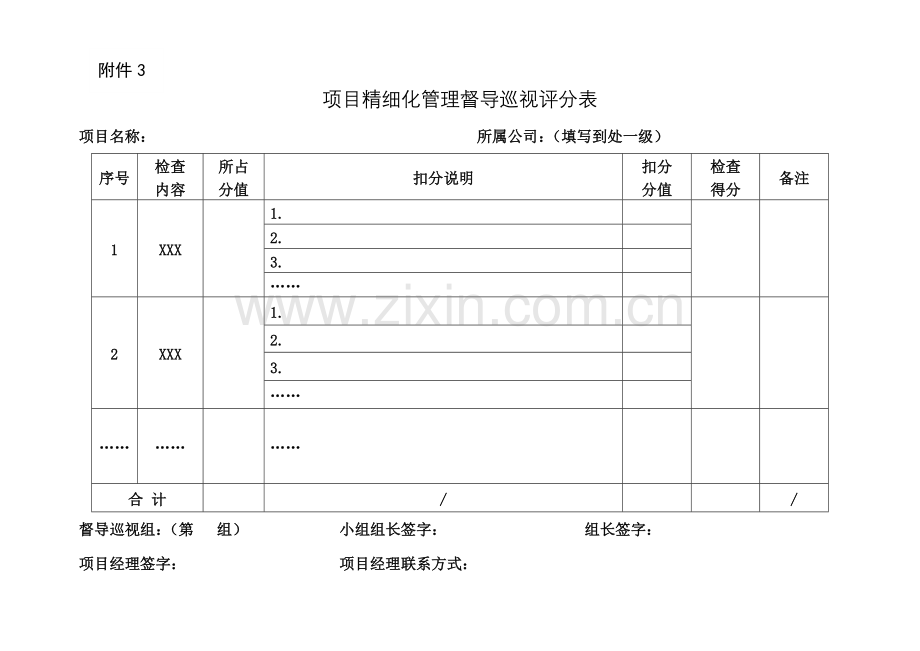 项目精细化管理督导巡视评分表及评分标准.docx_第1页