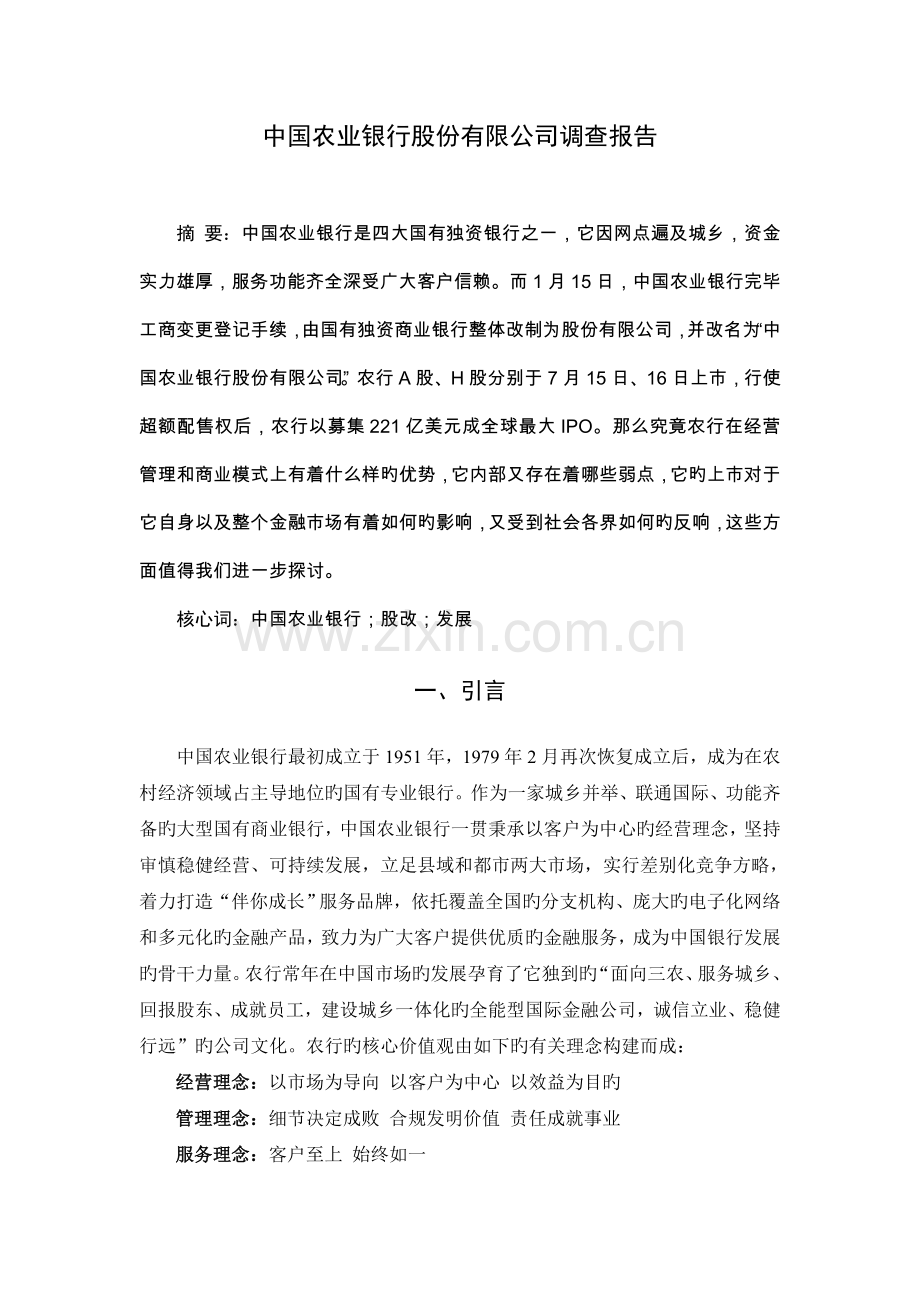 中国农业银行股份有限公司调查报告.doc_第1页