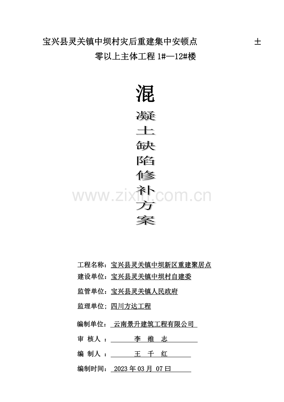 砼缺陷修补方案.doc_第1页