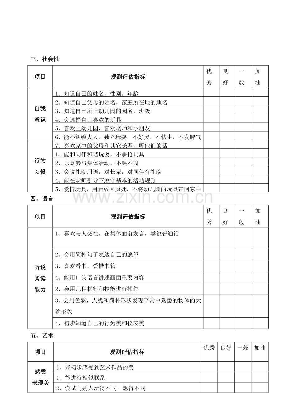 幼儿园小班幼儿发展评估表.doc_第2页