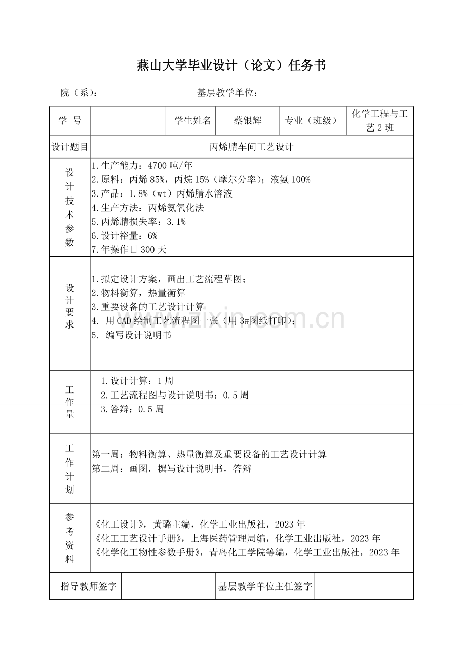 化工专业丙烯腈工艺车间设计课程设计.doc_第2页