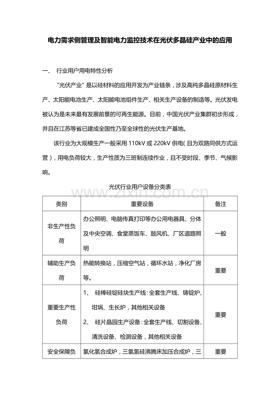 电力需求侧管理及智能电力监控技术在光伏多晶硅产业中的应用.docx_第1页