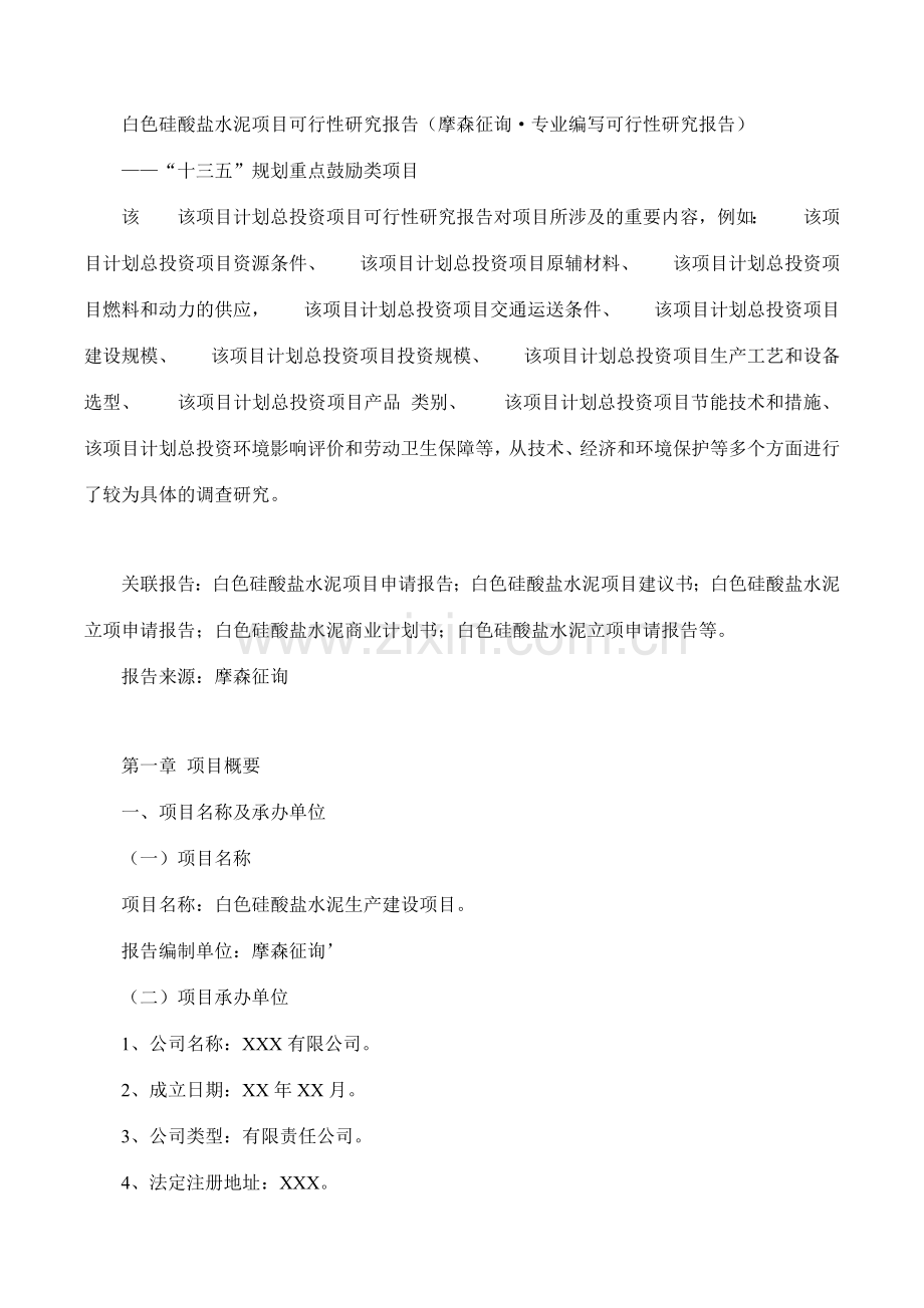白色硅酸盐水泥项目可行性研究报告摩森咨询·专业编写.doc_第1页