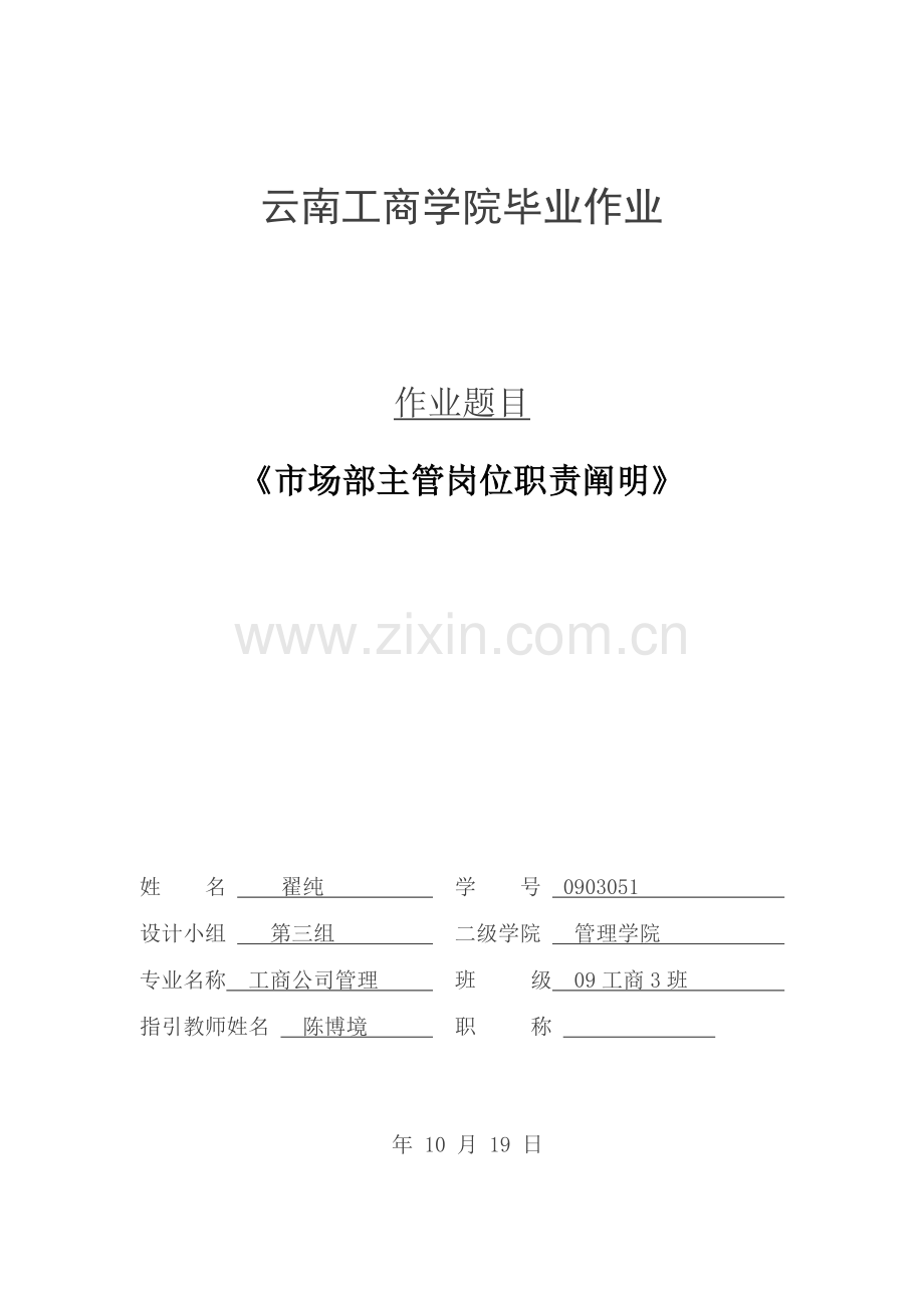 市场部主管岗位职责说明.doc_第1页