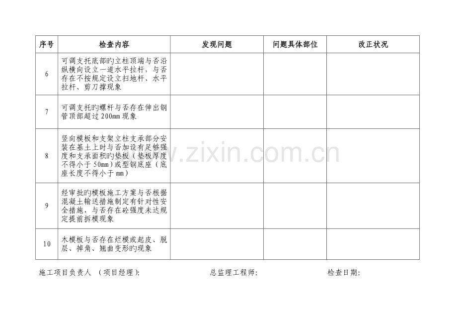 闽建建[]50--模板工程、砼结构、板厚、外脚手架、建筑起重机械-检查用表.doc_第2页
