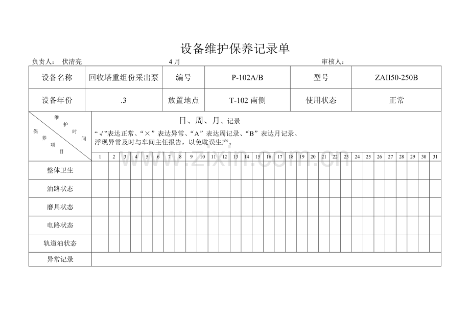 6.4.5---4月份设备维护保养记录单.doc_第2页