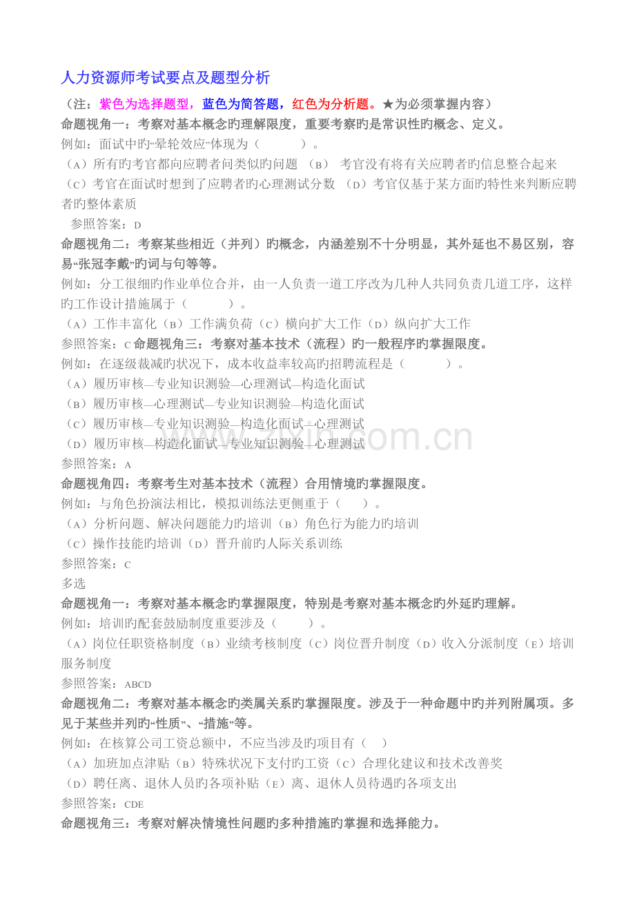二级人力资源考试要点及题型分析.doc_第1页