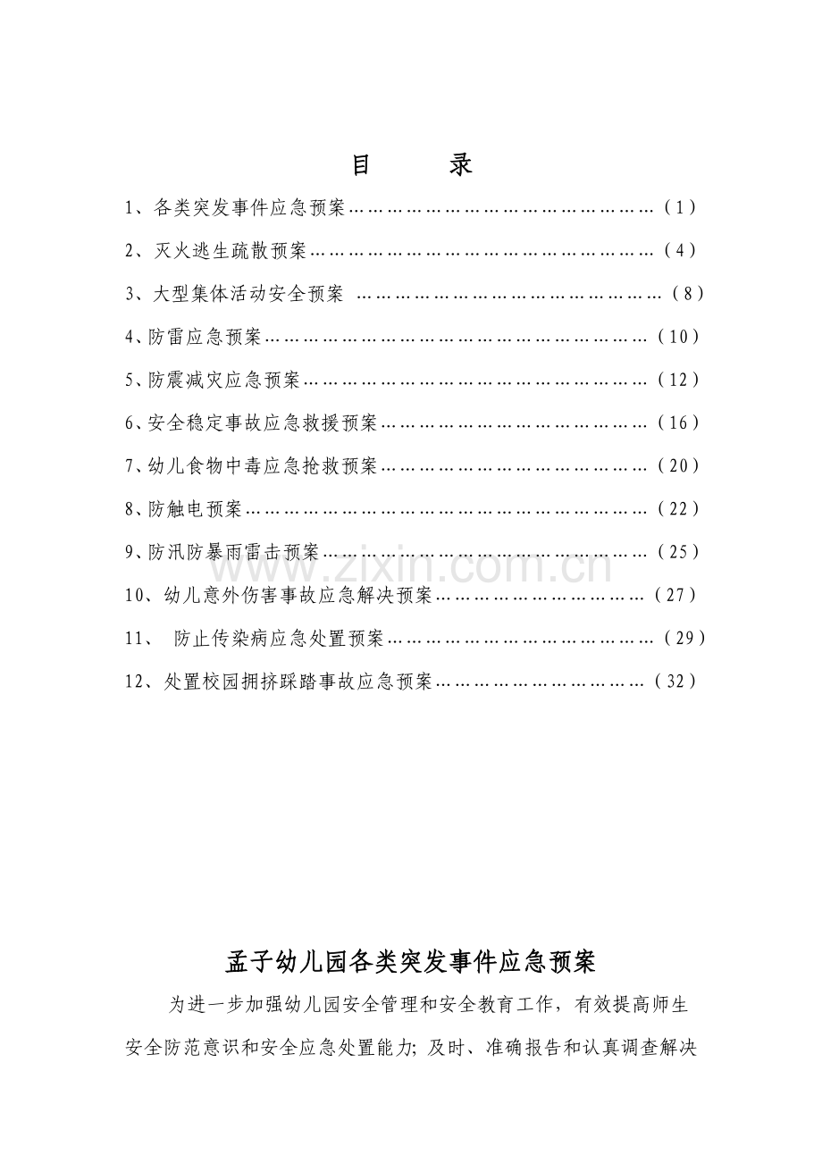 孟子幼儿园应急预案汇总.doc_第1页
