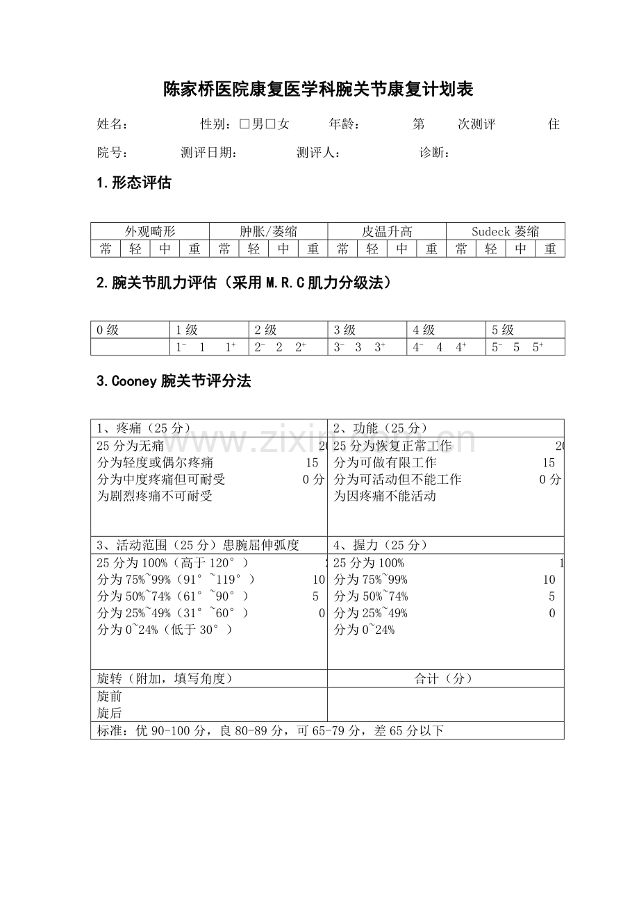 康复医学科腕关节康复计划表.doc_第1页