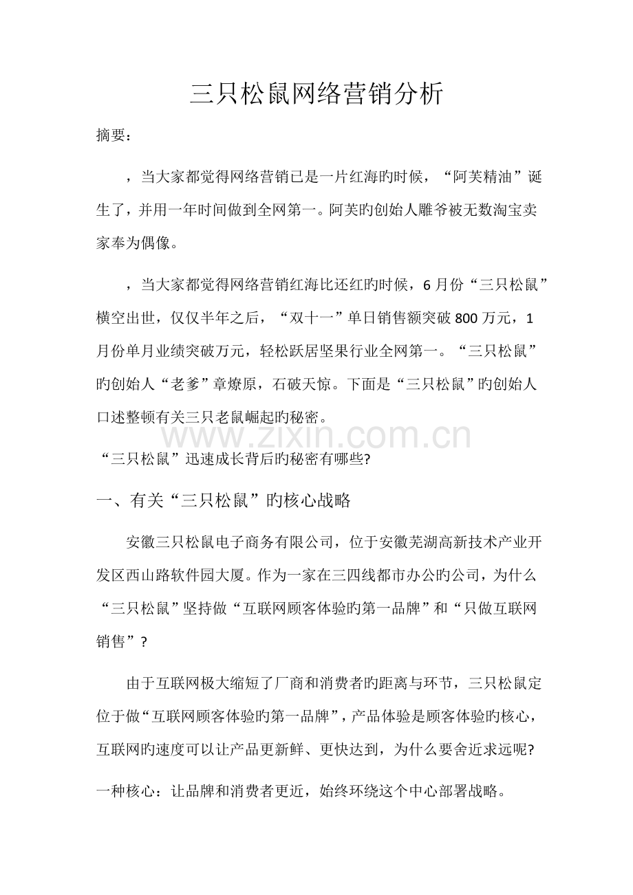 三只松鼠网络营销分析.docx_第1页