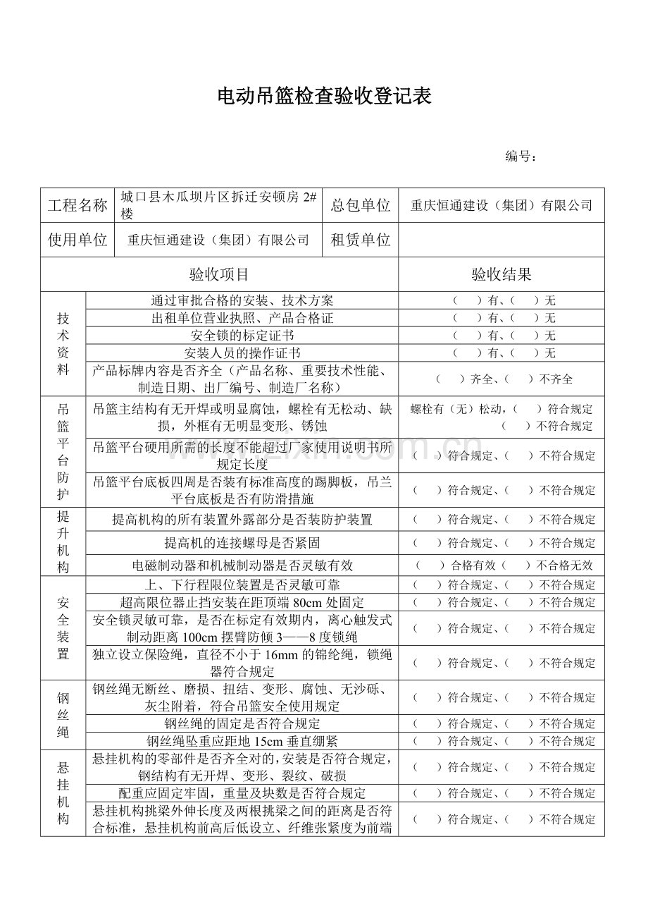 吊篮检查验收记录表.doc_第1页