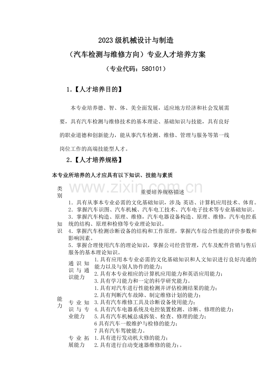 汽车检测与维修方向人才培养方案.doc_第1页