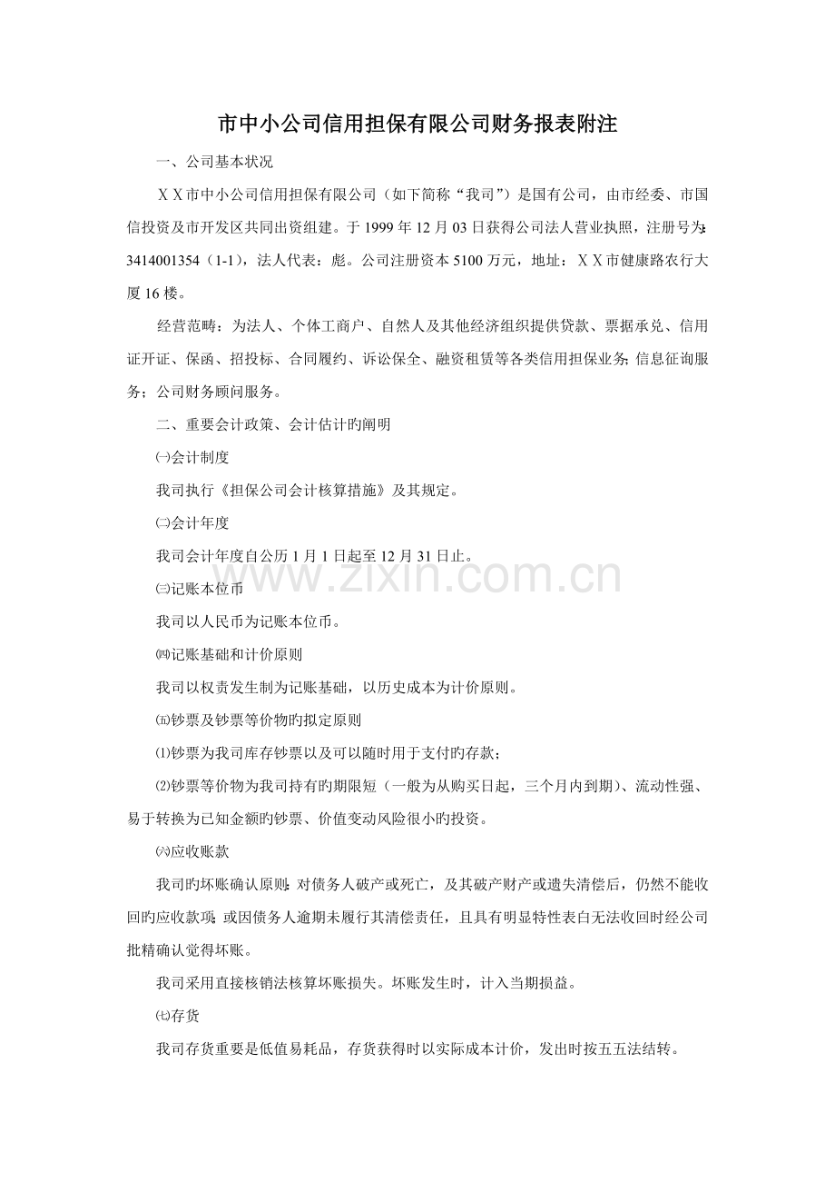 中小企业信用担保有限公司报表附注说明.doc_第1页