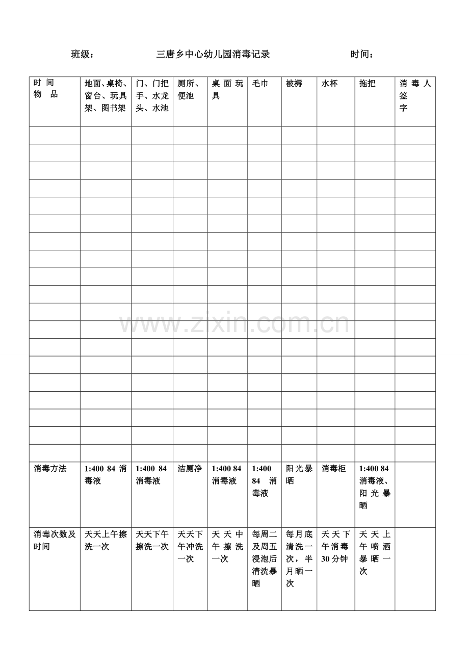 新版幼儿园消毒记录表.doc_第1页