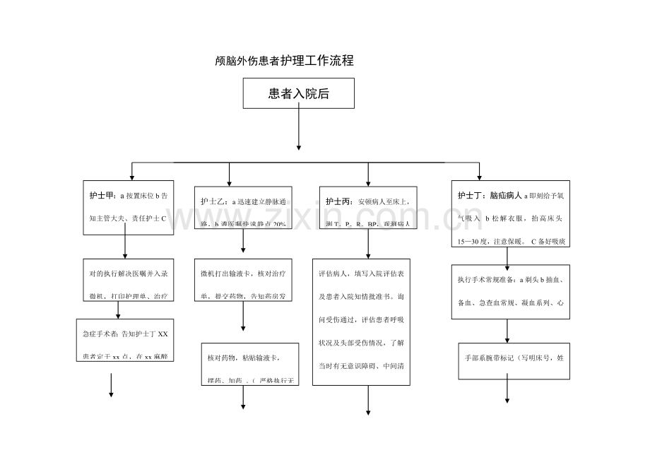 颅脑外伤患者护理工作流程患者入院后护士丙安置病人至床上.doc_第1页