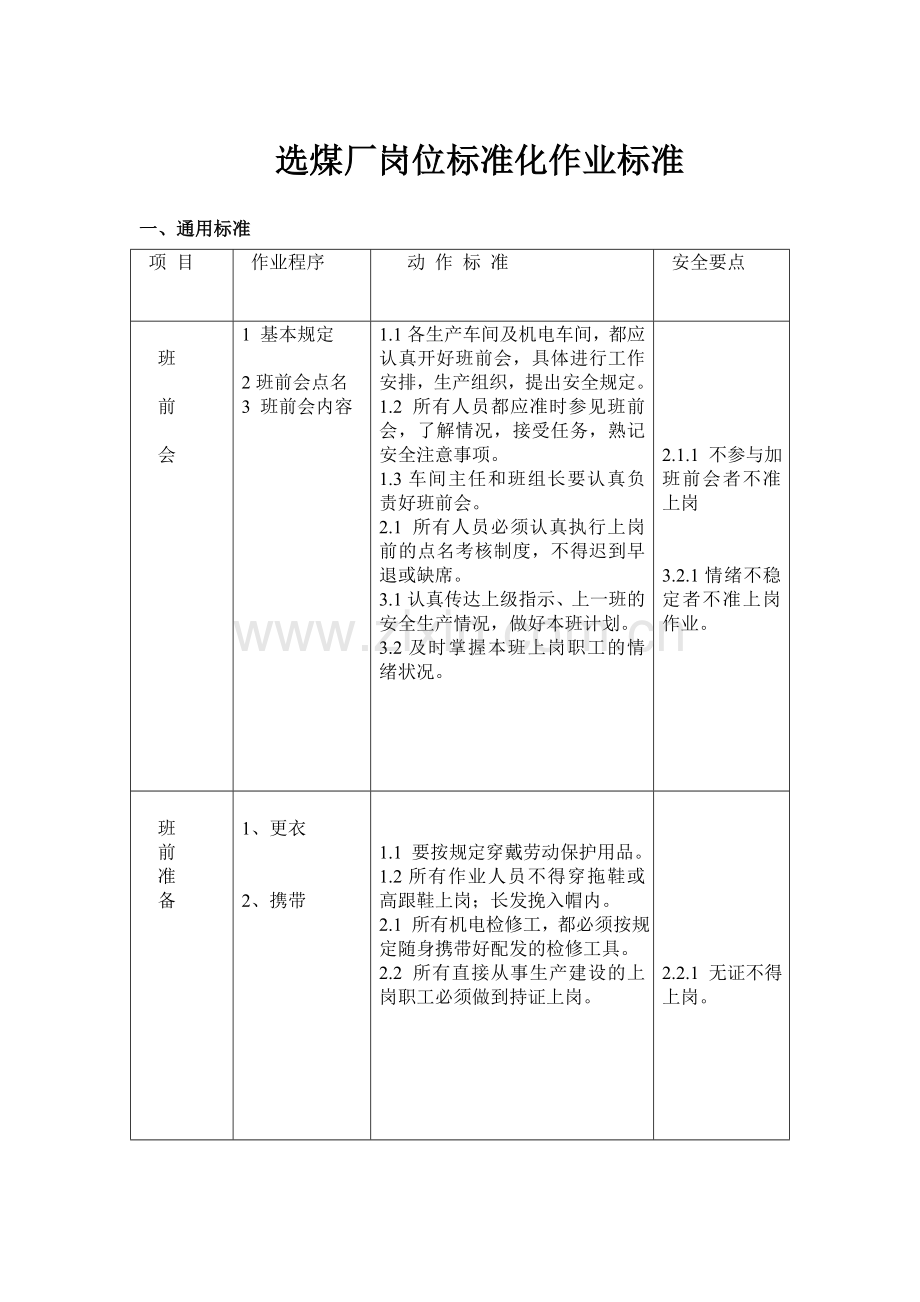 选煤厂岗位标准化作业标准.doc_第1页