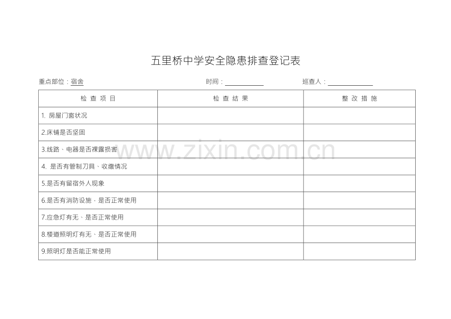 学校安全隐患排查记录表样本.doc_第1页