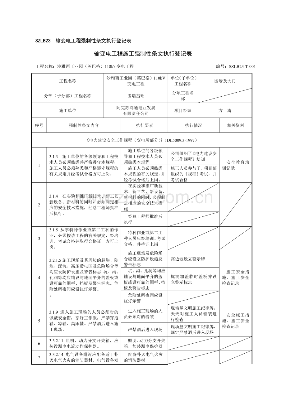 围墙及大门安全强条执行记录表.doc_第1页