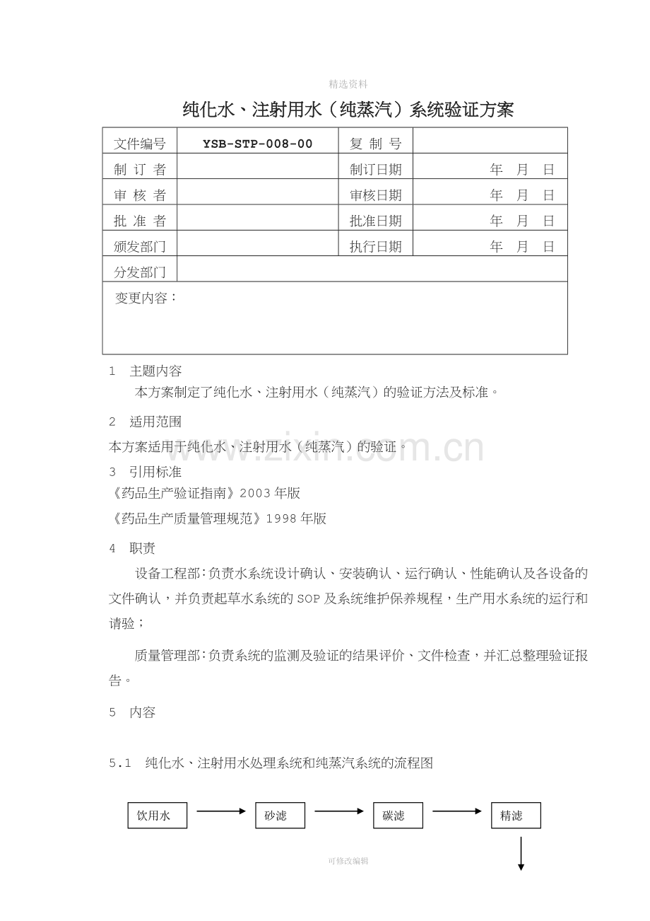 纯化水、注射用水(纯蒸汽)系统验证方案.doc_第1页