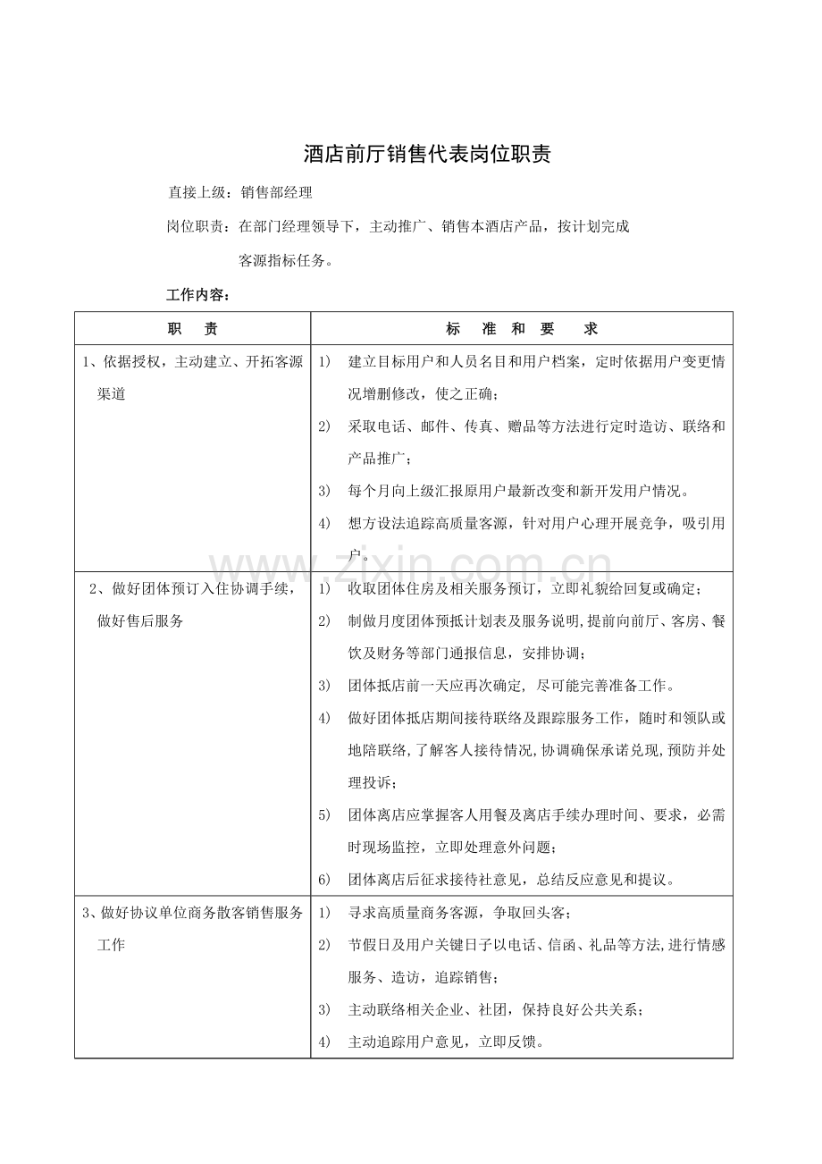 公司前厅销售代表岗位职责样本.doc_第1页