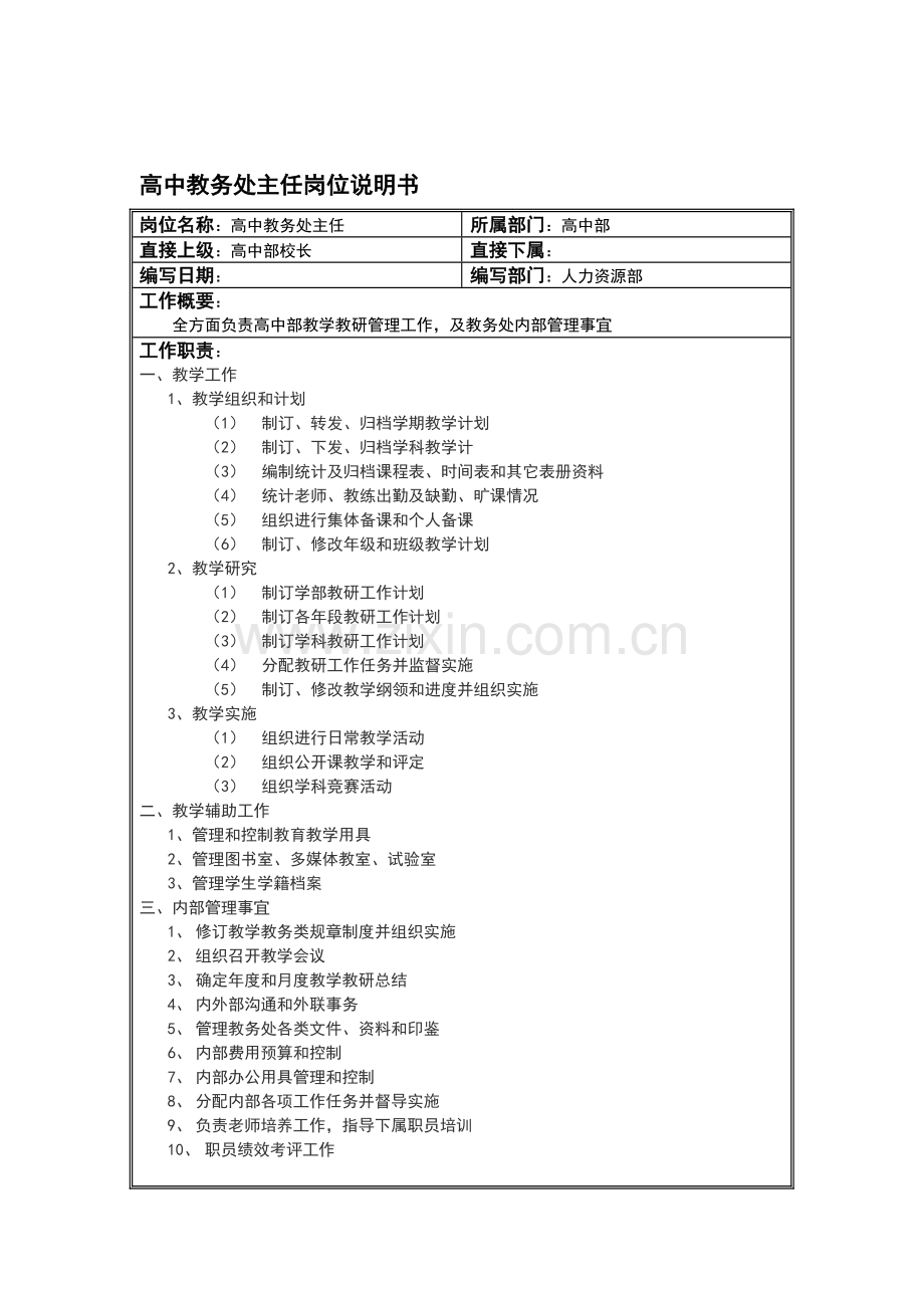 高中教务处主任岗位职责样本.doc_第1页