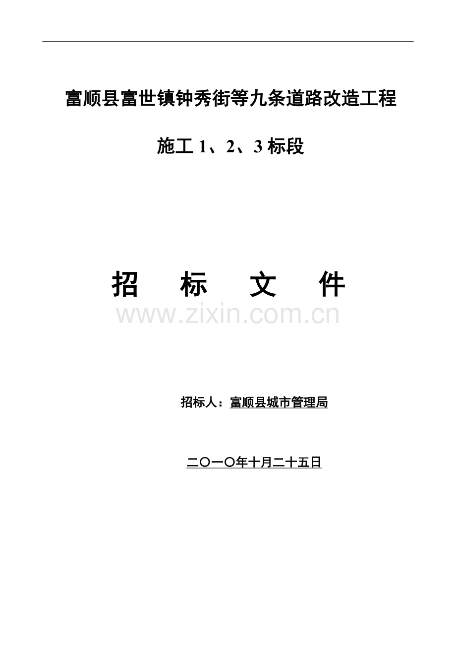 1025定稿富顺县富世镇钟秀街等九条道路改造工程施工招标文件.doc_第1页