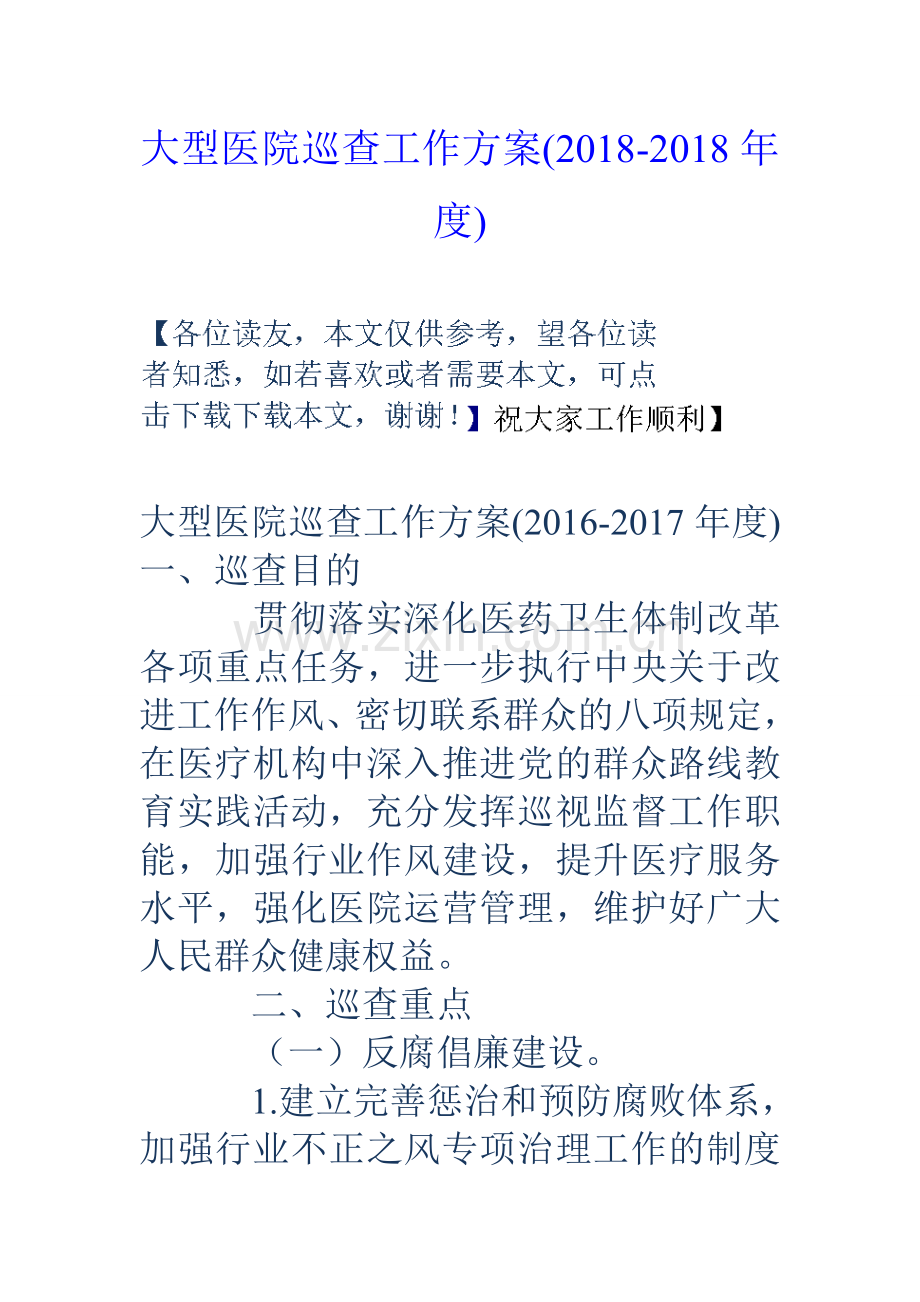 大型医院巡查工作方案18度.doc_第1页