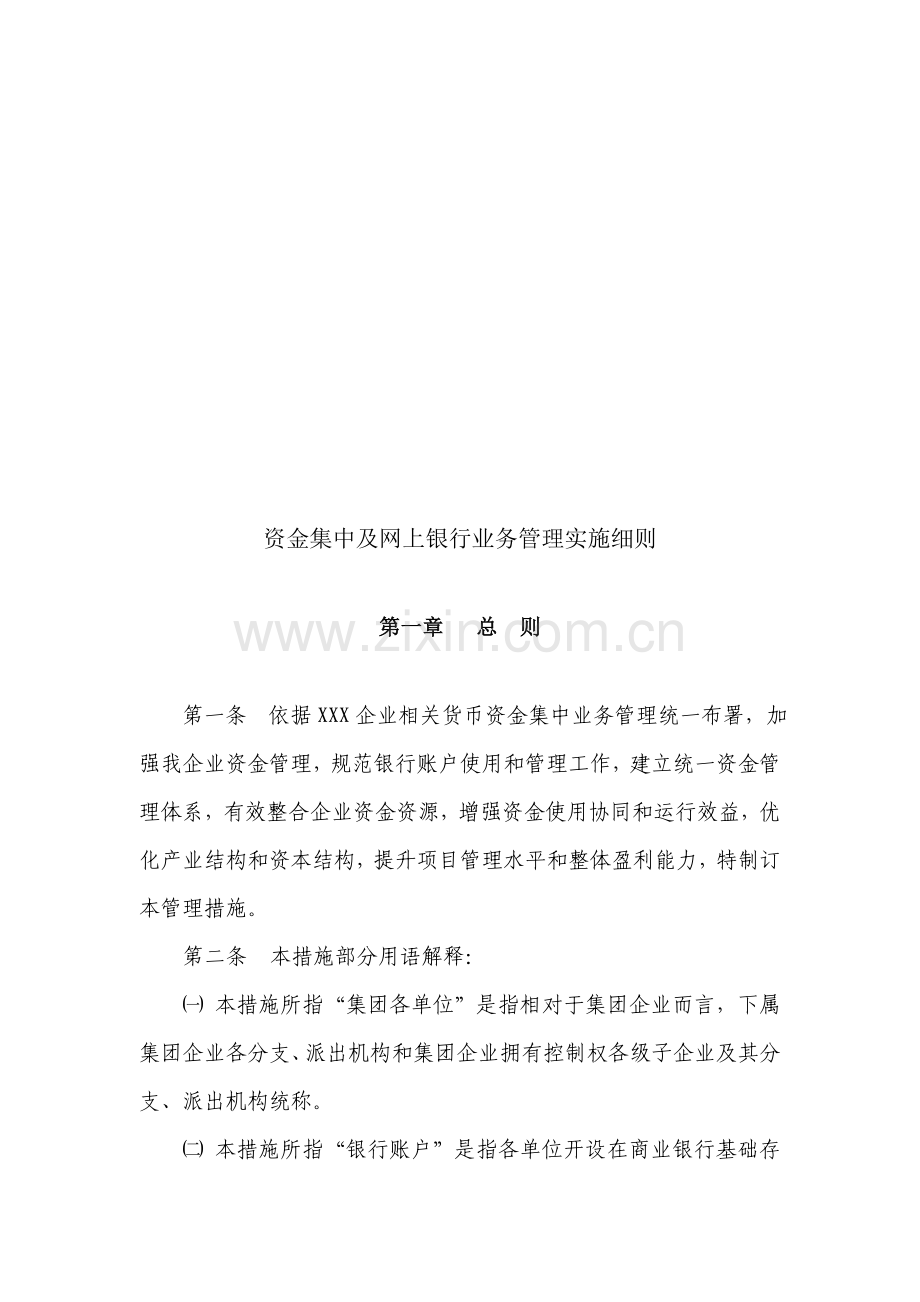 公司资金集中及网上银行业务管理实施细则样本.doc_第1页