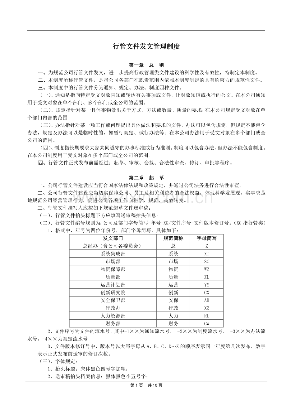 公司行管文件发文管理制度.docx_第1页