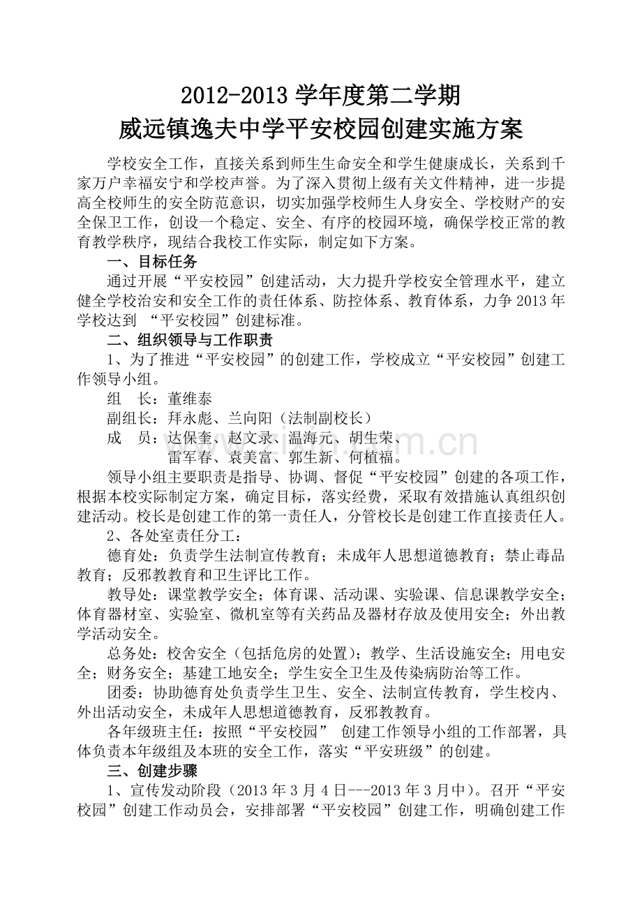 2013威中平安校园创建实施方案1.doc_第1页