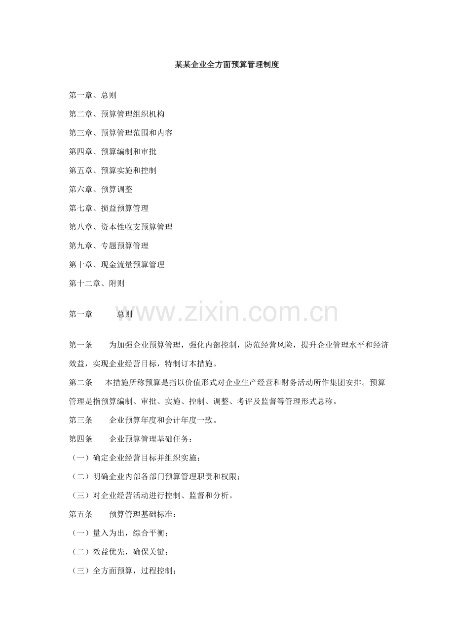 公司全面预算管理制度资料样本.doc_第1页