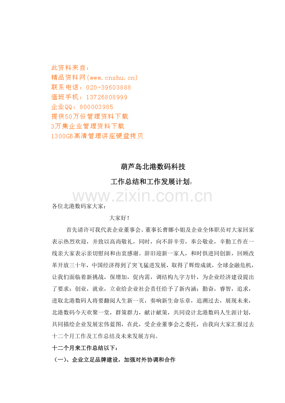 公司年度工作总结与工作发展规划样本.doc_第1页