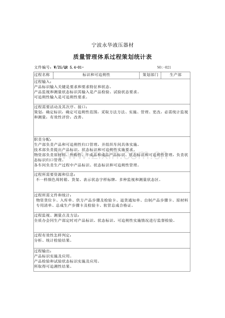 公司质量管理体系过程策划记录表样本.doc_第1页