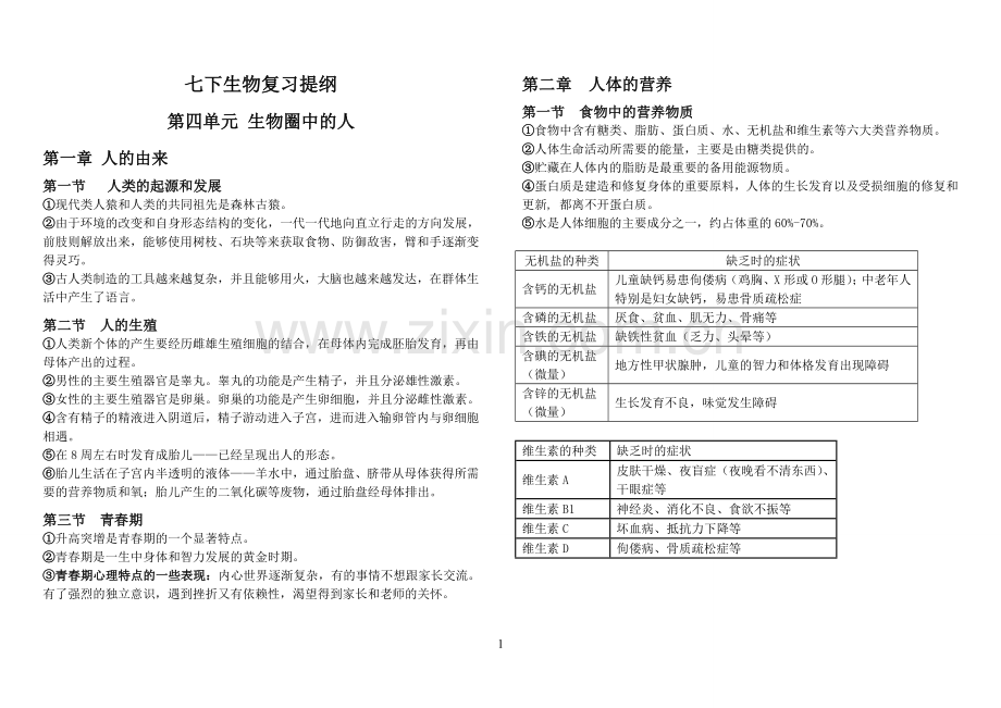 七下生物复习提纲.doc_第1页