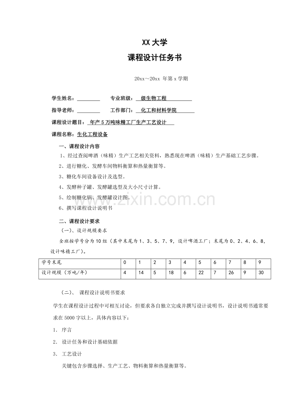 年产5万吨味精工厂生产工艺设计任务书样本.doc_第1页